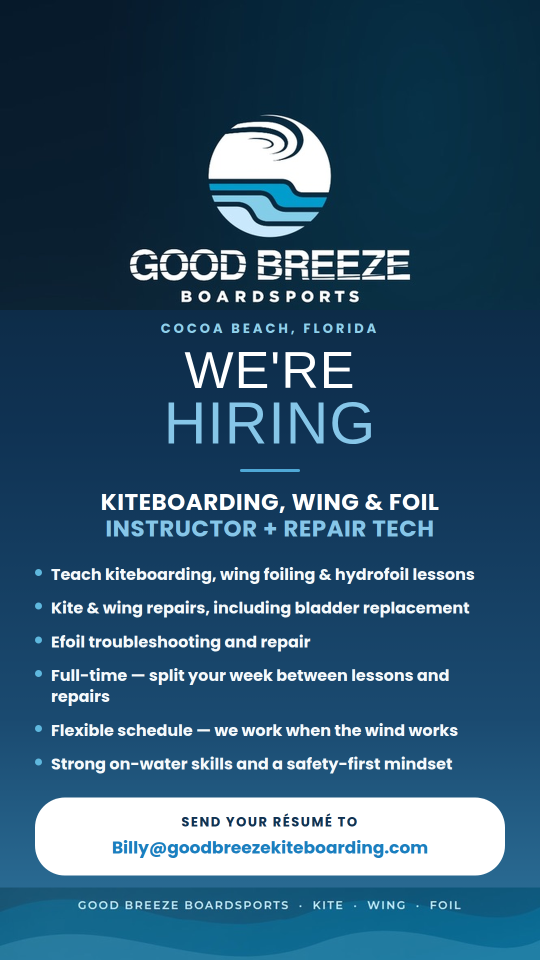We're Hiring - Kiteboarding, Wing & Foil Instructor + Repair Technician